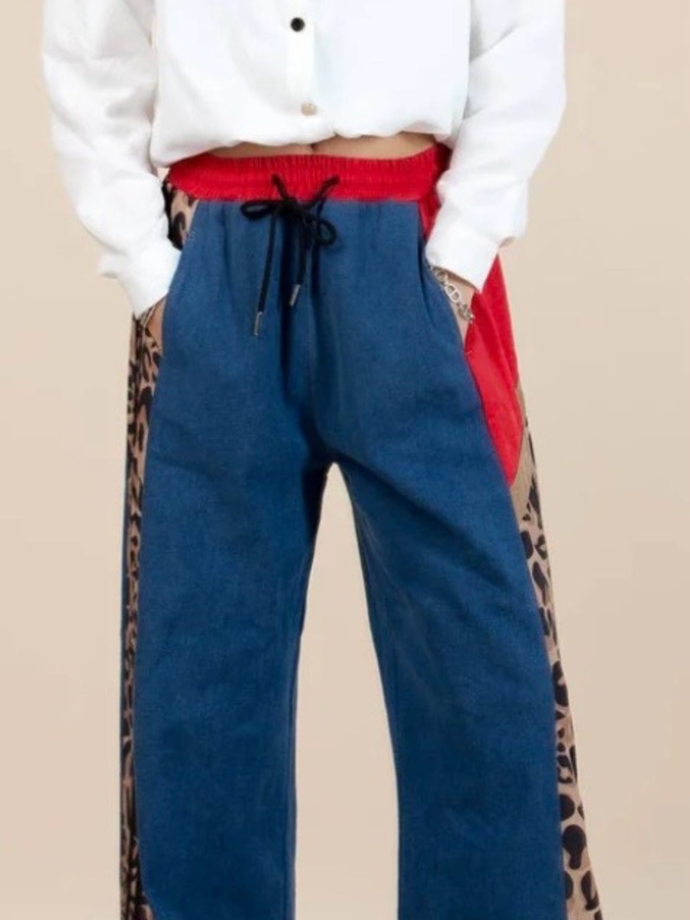 High Waist Animal Print Striped jeans